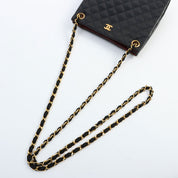 Circa 1985-1990 Satin Leather Combo CC Mark Plate Chain Shoulder Bag Black