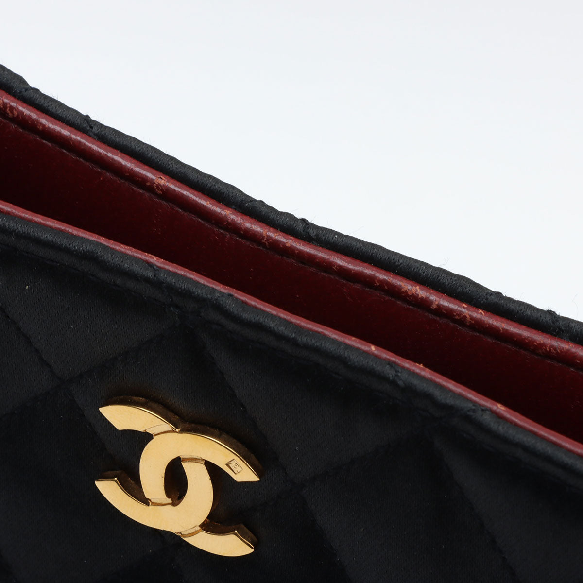 Circa 1985-1990 Satin Leather Combo CC Mark Plate Chain Shoulder Bag Black