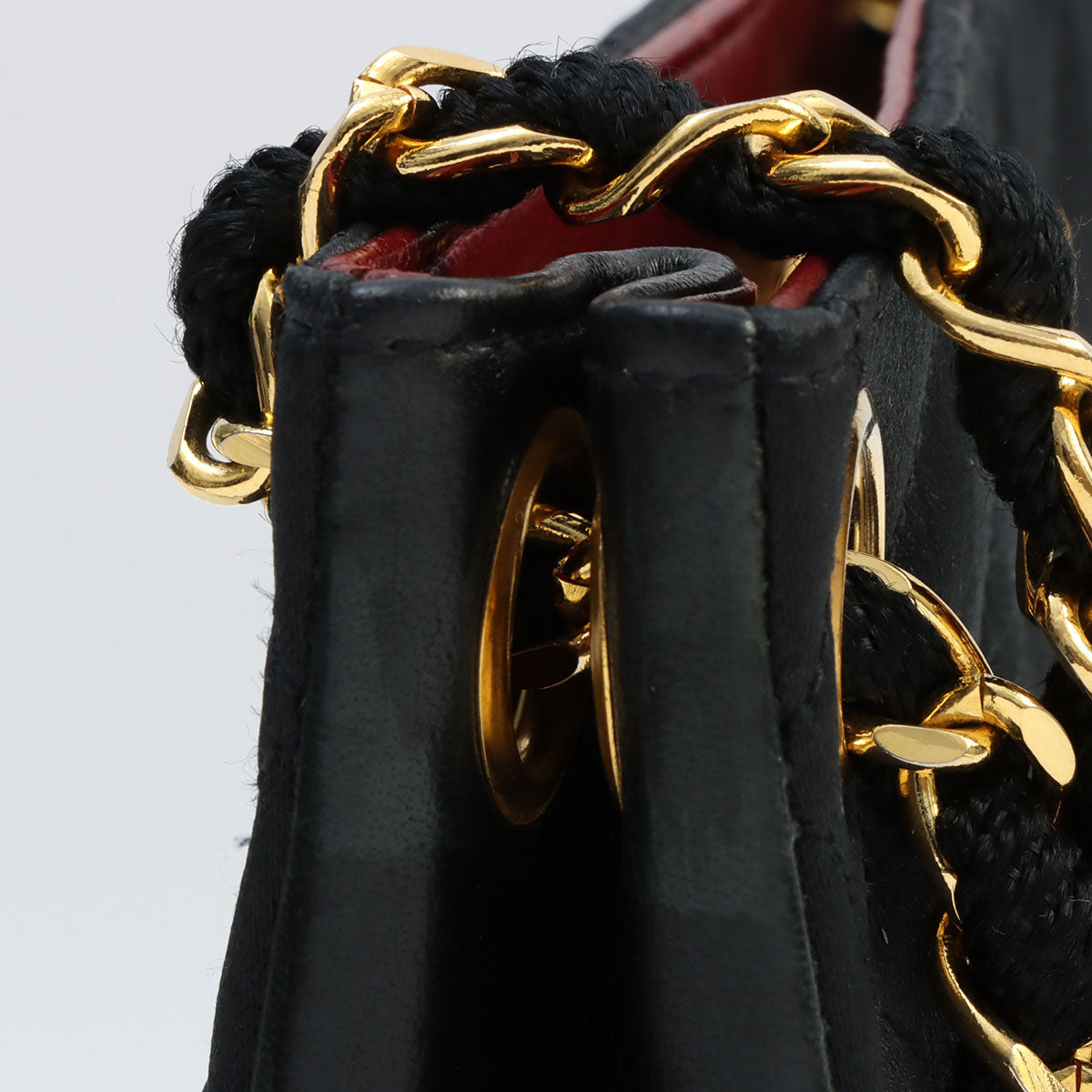 Circa 1985-1990 Satin Leather Combo CC Mark Plate Chain Shoulder Bag Black