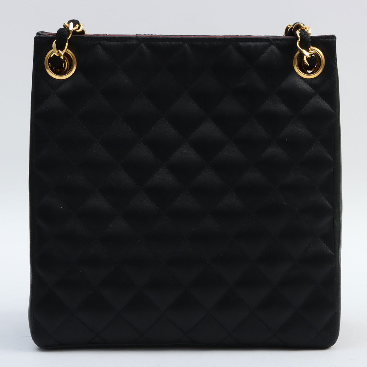 Circa 1985-1990 Satin Leather Combo CC Mark Plate Chain Shoulder Bag Black