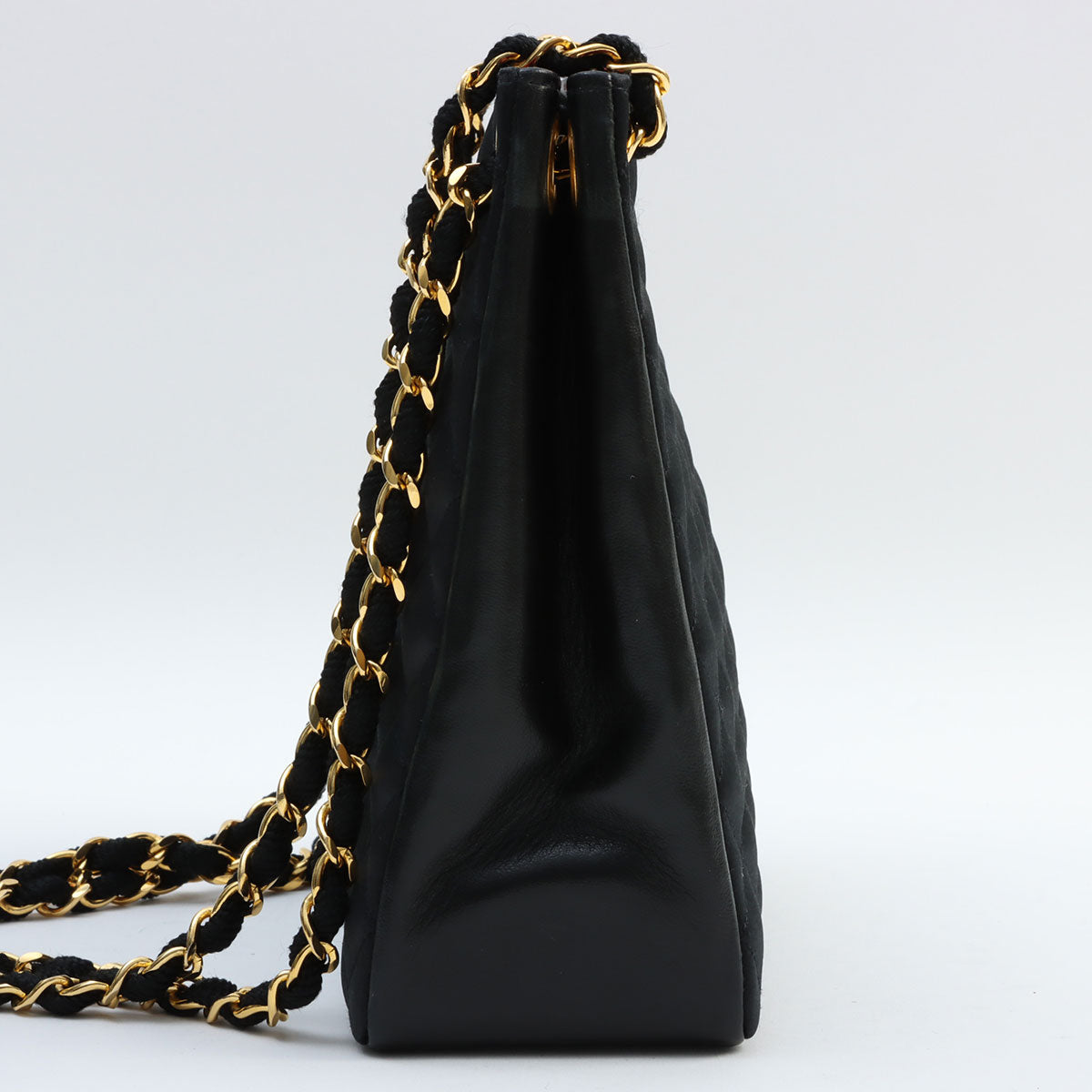 Circa 1985-1990 Satin Leather Combo CC Mark Plate Chain Shoulder Bag Black