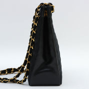 Circa 1985-1990 Satin Leather Combo CC Mark Plate Chain Shoulder Bag Black