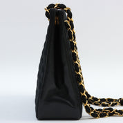 Circa 1985-1990 Satin Leather Combo CC Mark Plate Chain Shoulder Bag Black