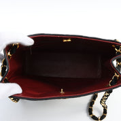 Circa 1985-1990 Satin Leather Combo CC Mark Plate Chain Shoulder Bag Black