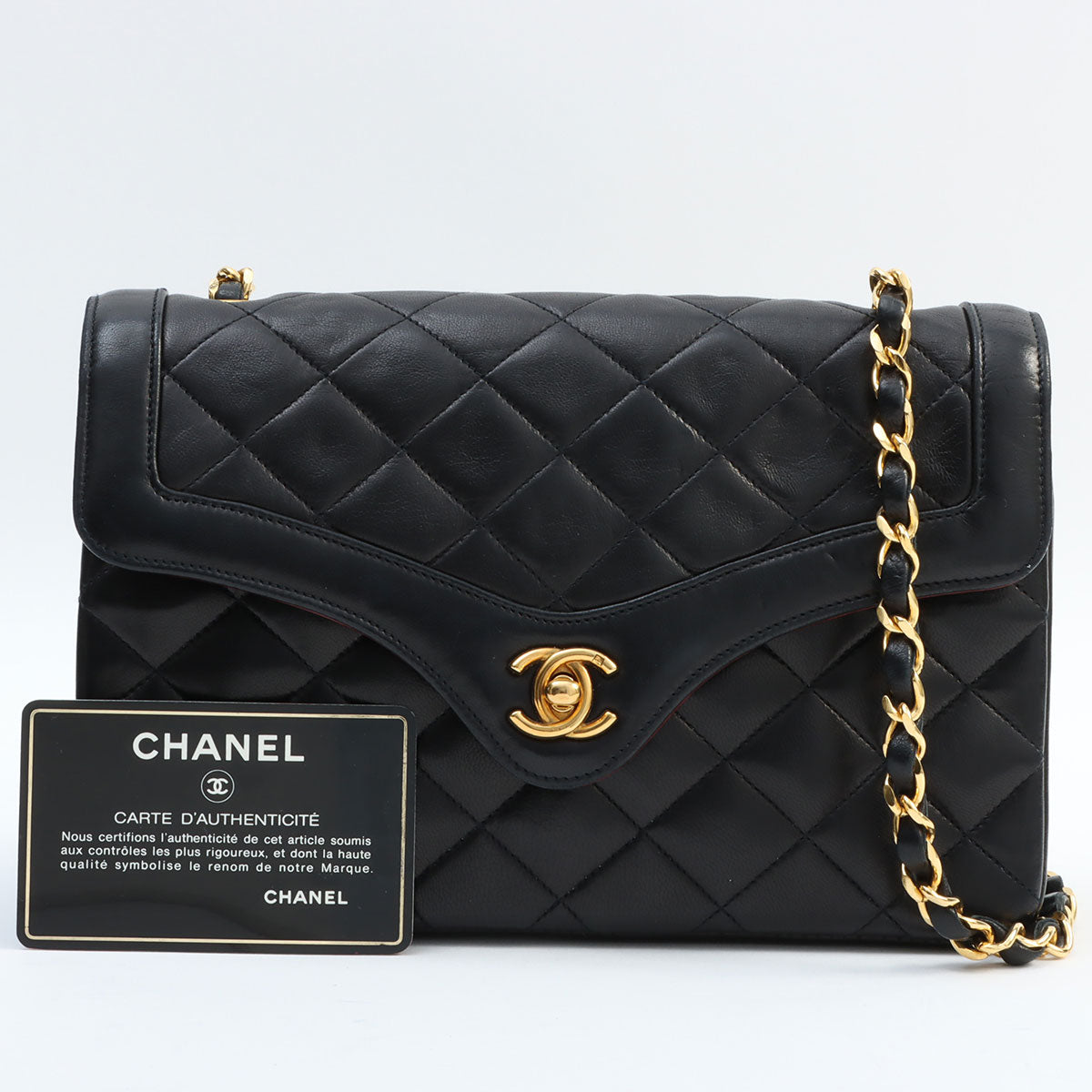 V-Flap CC Turn-lock Chain Shoulder Bag, Black, Circa 1990