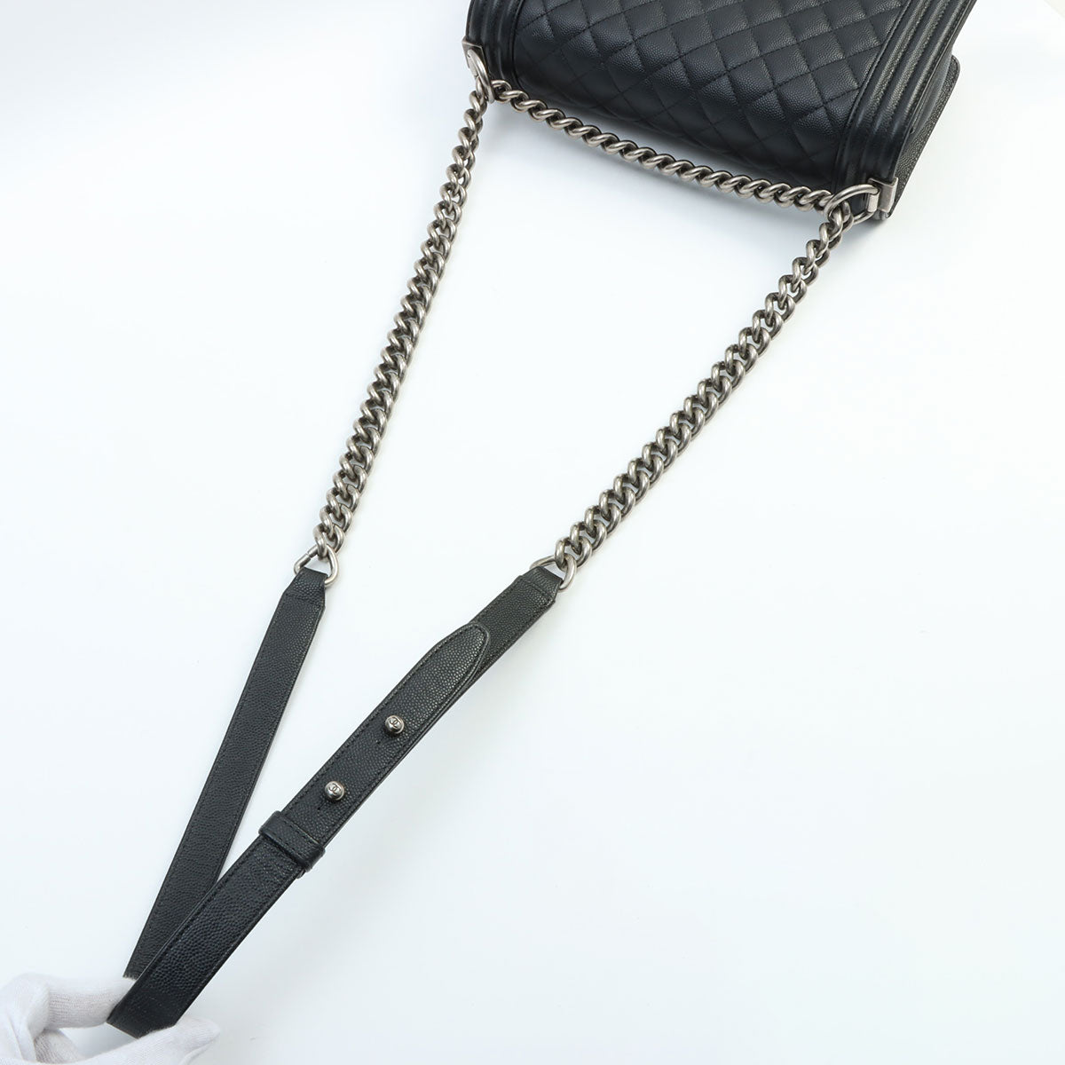 Circa 2019 Caviar Skin Boy Chanel Chain Shoulder Bag Black