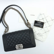 Circa 2019 Caviar Skin Boy Chanel Chain Shoulder Bag Black