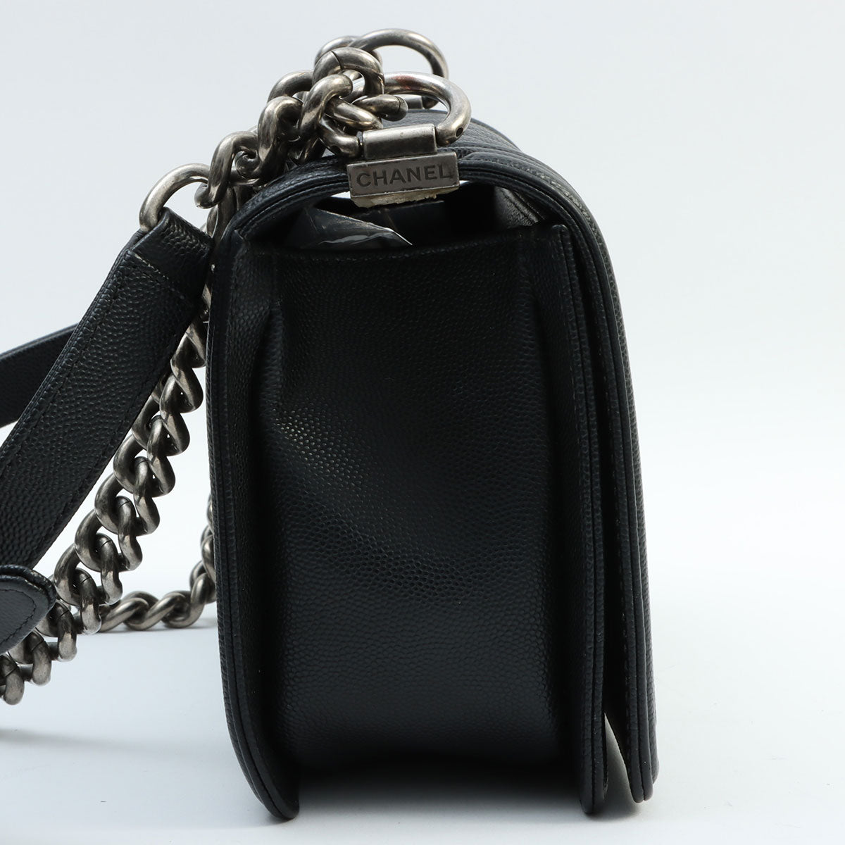 Circa 2019 Caviar Skin Boy Chanel Chain Shoulder Bag Black