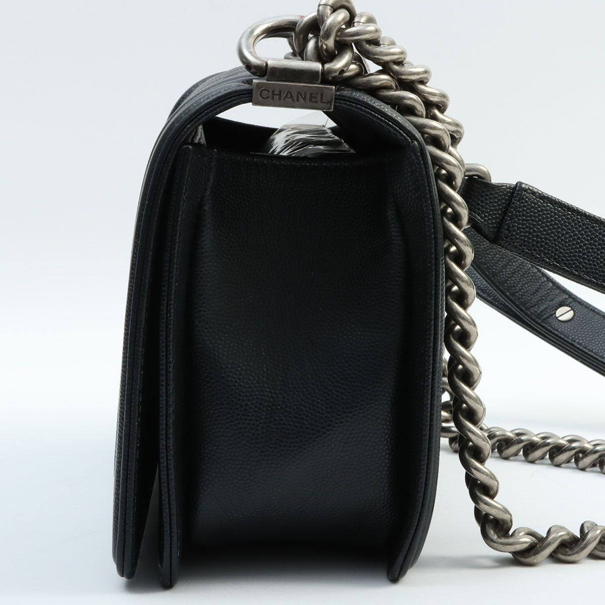 Circa 2019 Caviar Skin Boy Chanel Chain Shoulder Bag Black