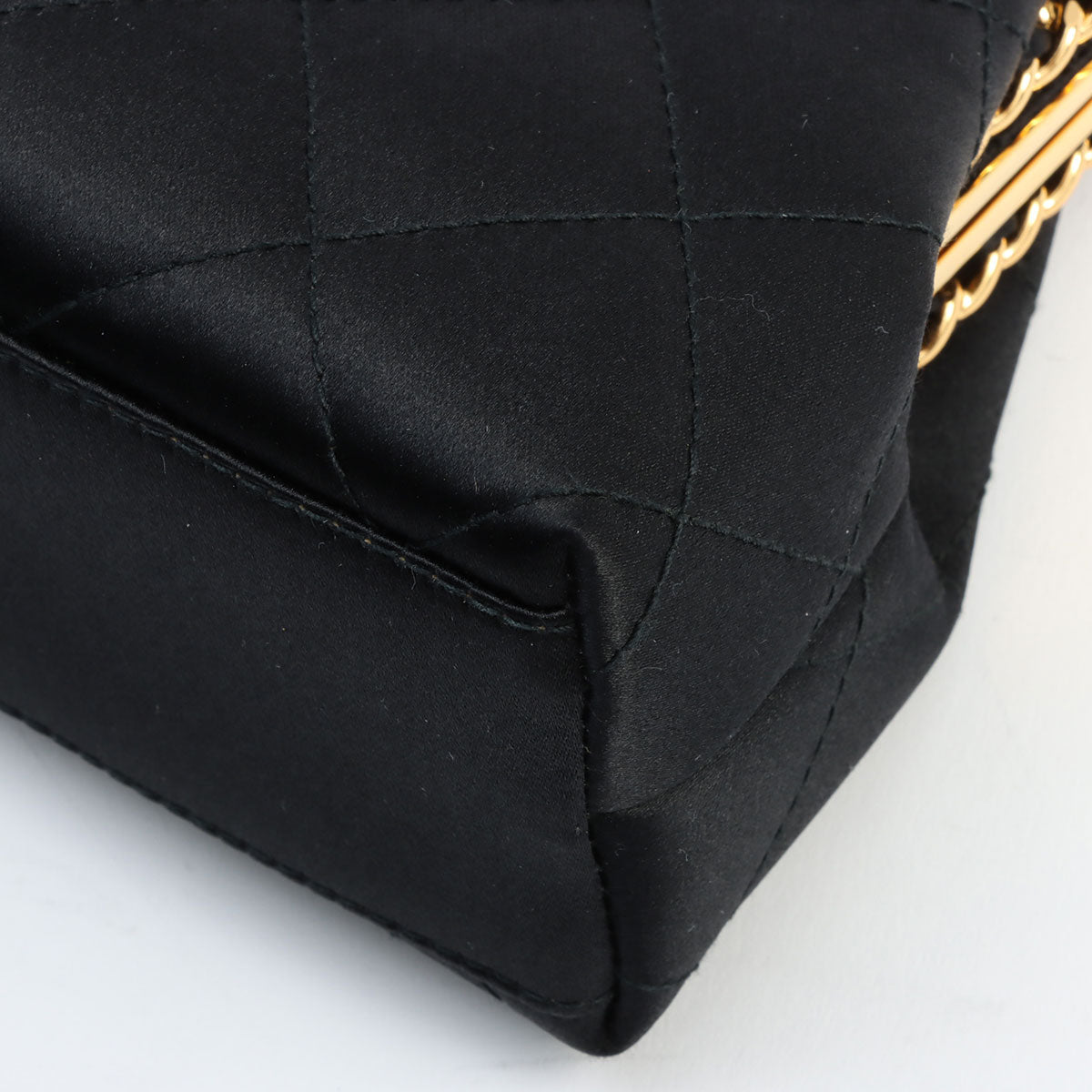 Circa 1995 Silk Satin CC Mark Kiss-Lock Chain Shoulder Bag, Black