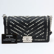 Around 2020 Pearl Studded Boy Chanel Chain Shoulder Bag Black