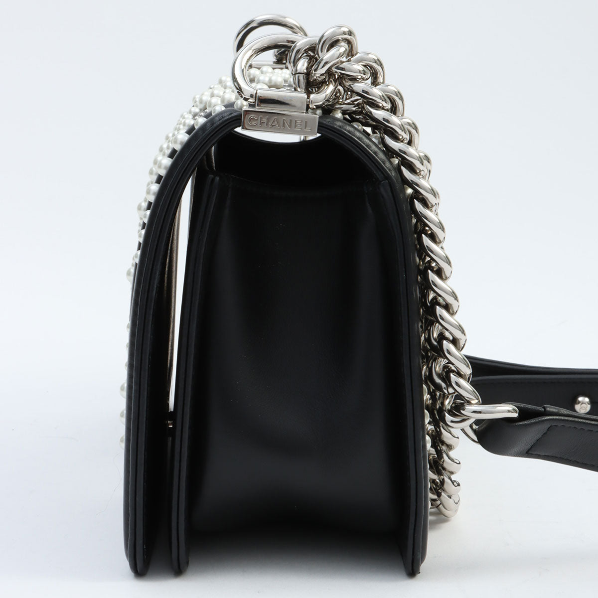 Around 2020 Pearl Studded Boy Chanel Chain Shoulder Bag Black