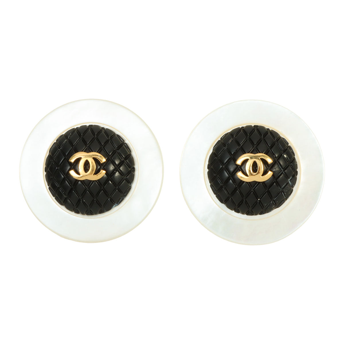 Round CC Mark Bicolor Earrings White/Black