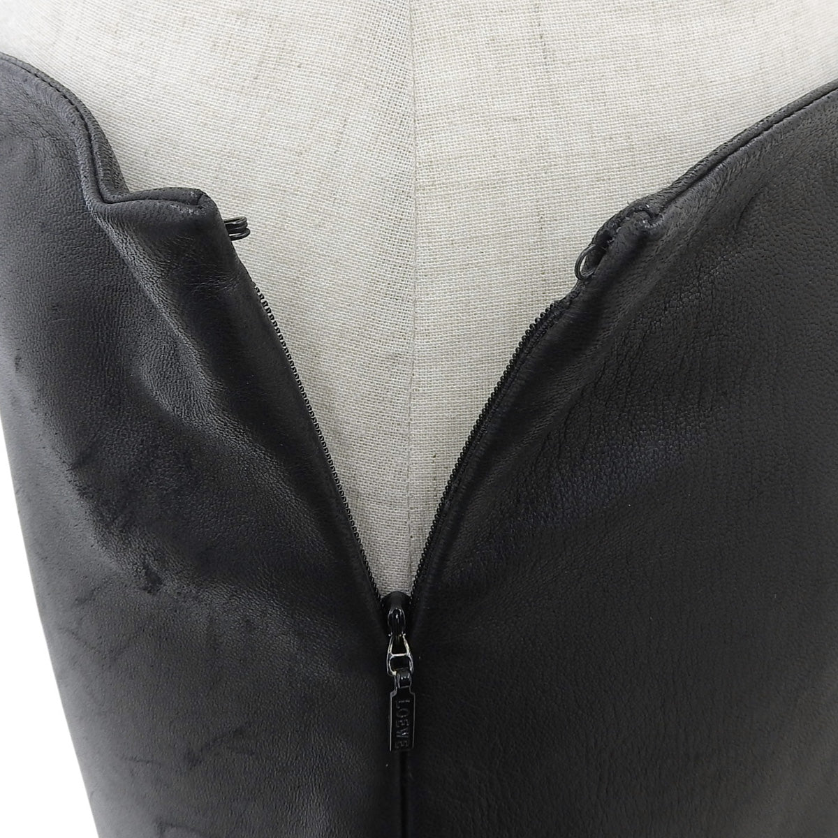 Leather Logo Zip Long Pants #36 Black