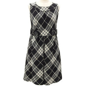 Checked Pattern Logo Button Sleeveless Dress #38 Black/White