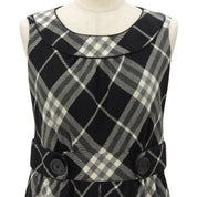 Checked Pattern Logo Button Sleeveless Dress #38 Black/White