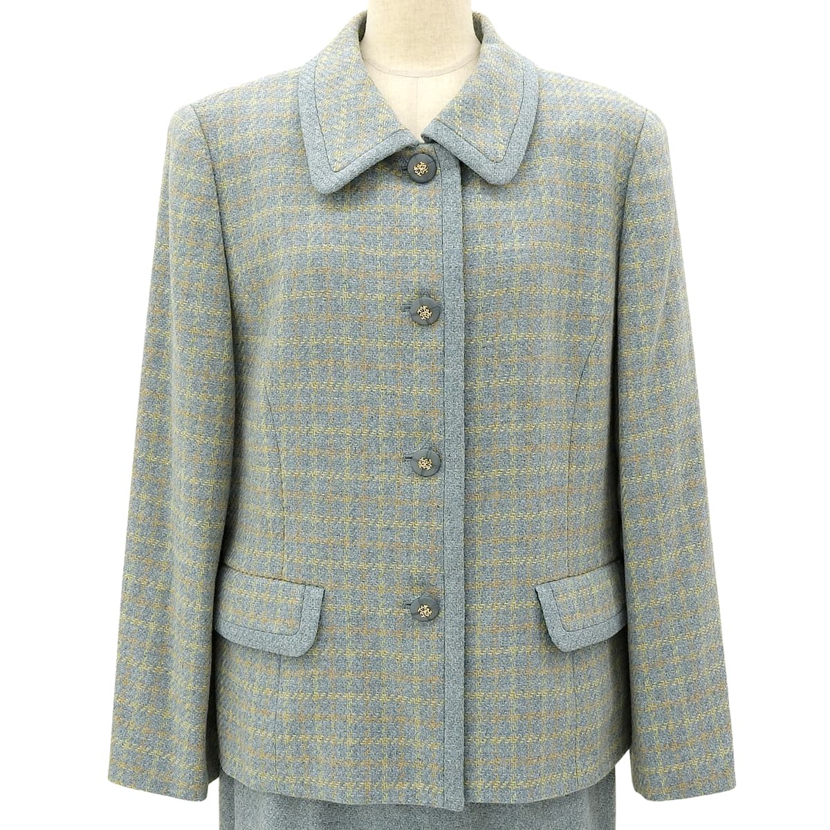 Wool Cashmere Check Pattern Set-up #15 Light Blue/Yellow/Orange