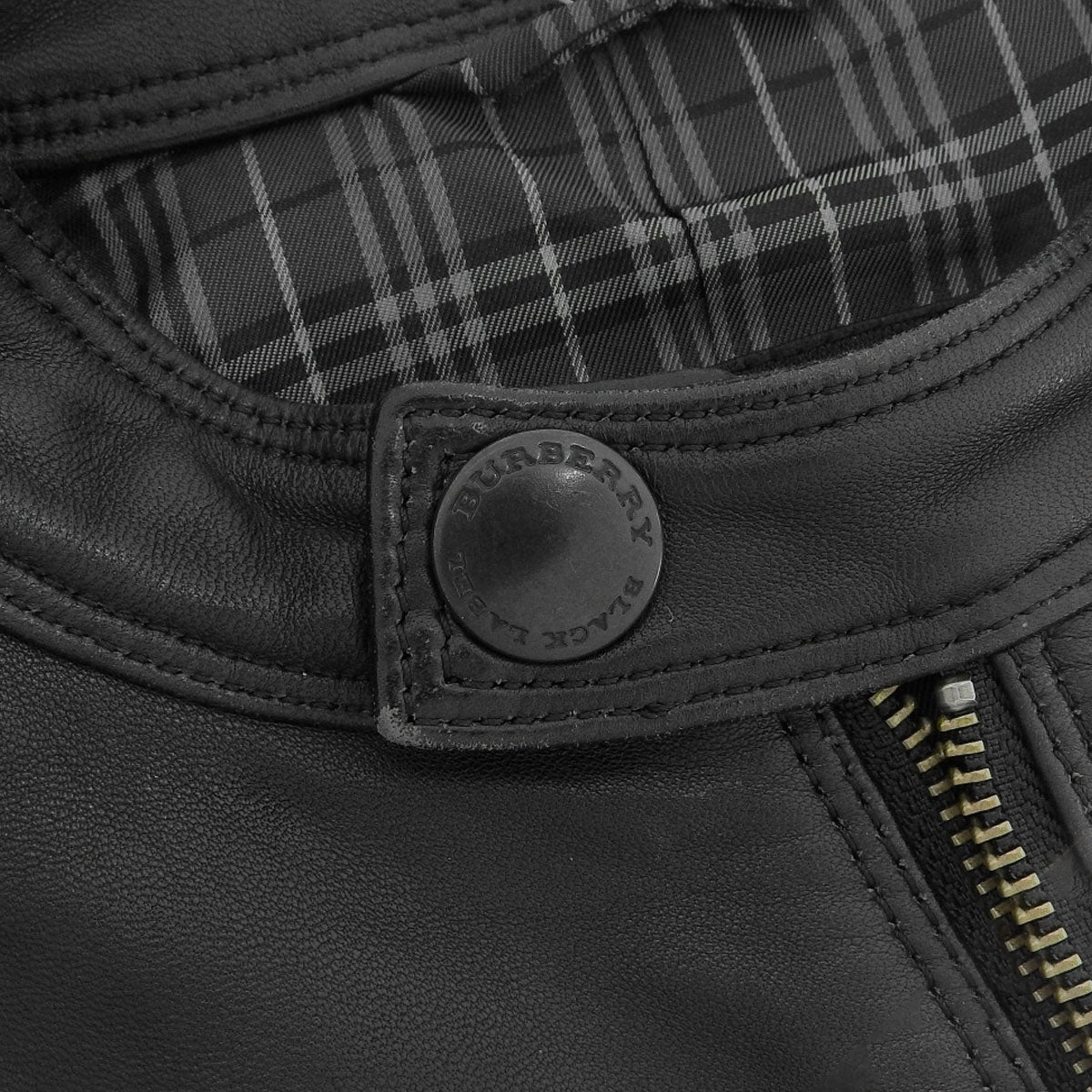 Leather Check Lining Single Rider's Jacket #S Black