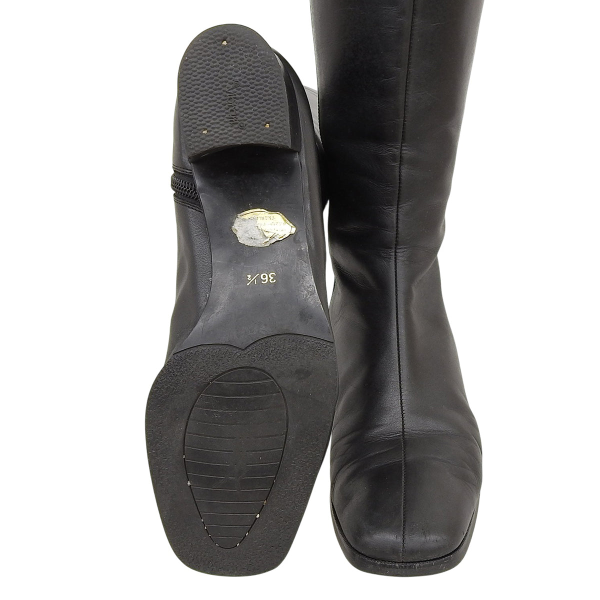 Side Logo Embossed Long Boots #36.5 Black