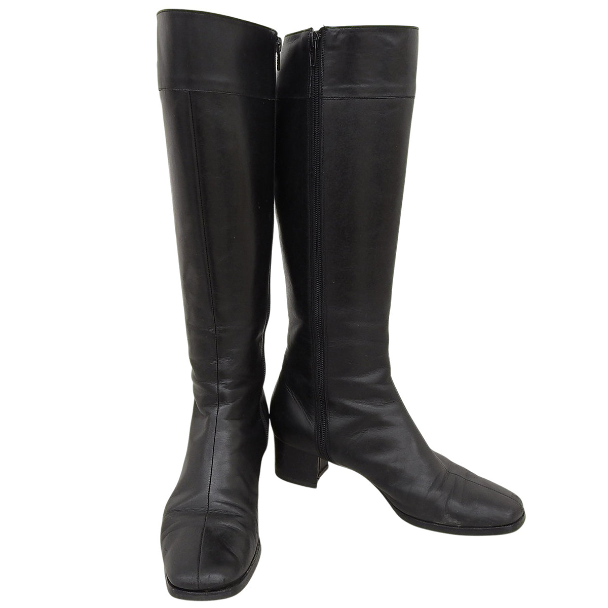 Side Logo Embossed Long Boots #36.5 Black