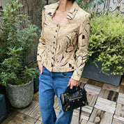 Leather Flower Pattern Jacket #42 Beige