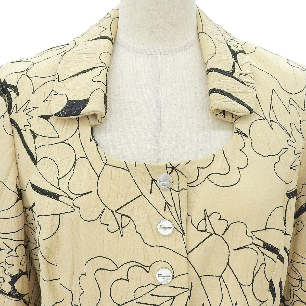 Leather Flower Pattern Jacket #42 Beige
