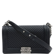 Boy Chanel Chain Shoulder Bag with Chevron Stitching, Black, manufactured around 2016