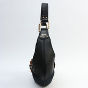 Canvas GG Pattern Horsebit Plate Shoulder Bag Black