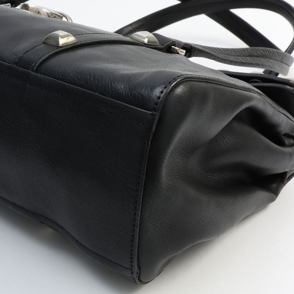 Studded Logo Plate Shoulder Bag Black