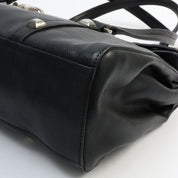 Studded Logo Plate Shoulder Bag Black