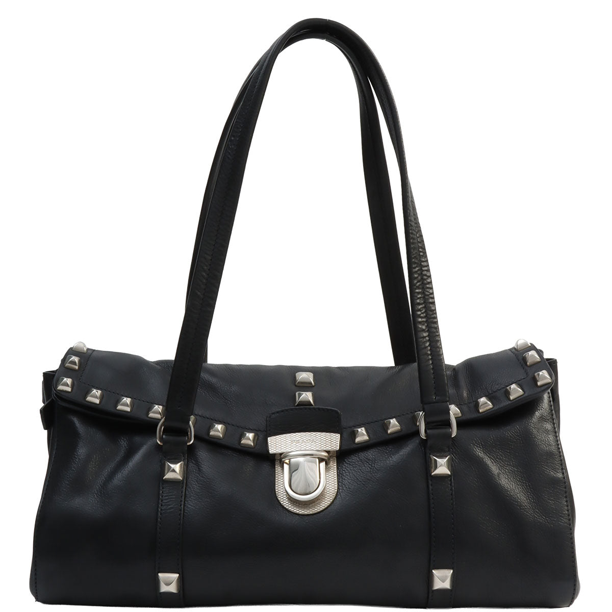 Studded Logo Plate Shoulder Bag Black