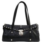 Studded Logo Plate Shoulder Bag Black