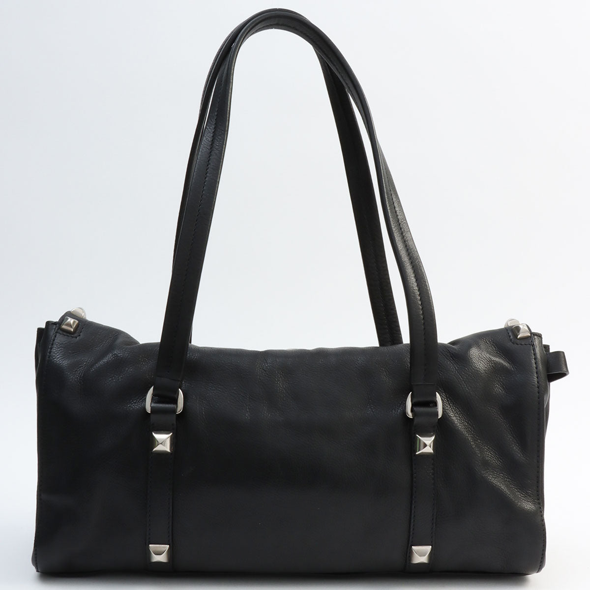 Studded Logo Plate Shoulder Bag Black