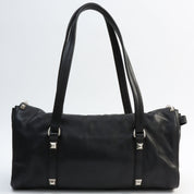 Studded Logo Plate Shoulder Bag Black