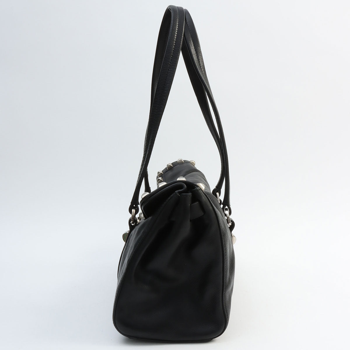 Studded Logo Plate Shoulder Bag Black