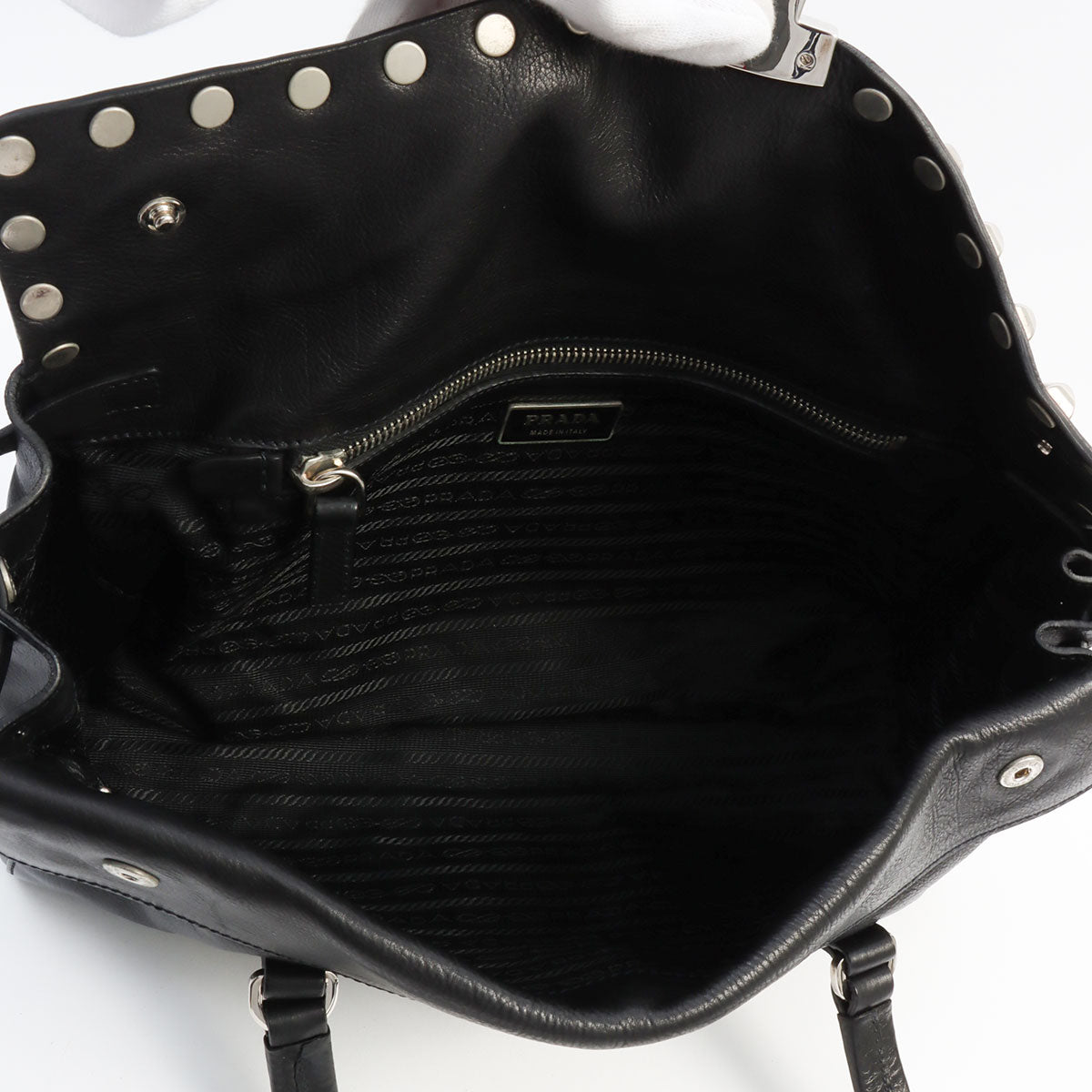 Studded Logo Plate Shoulder Bag Black