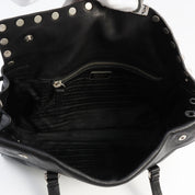 Studded Logo Plate Shoulder Bag Black