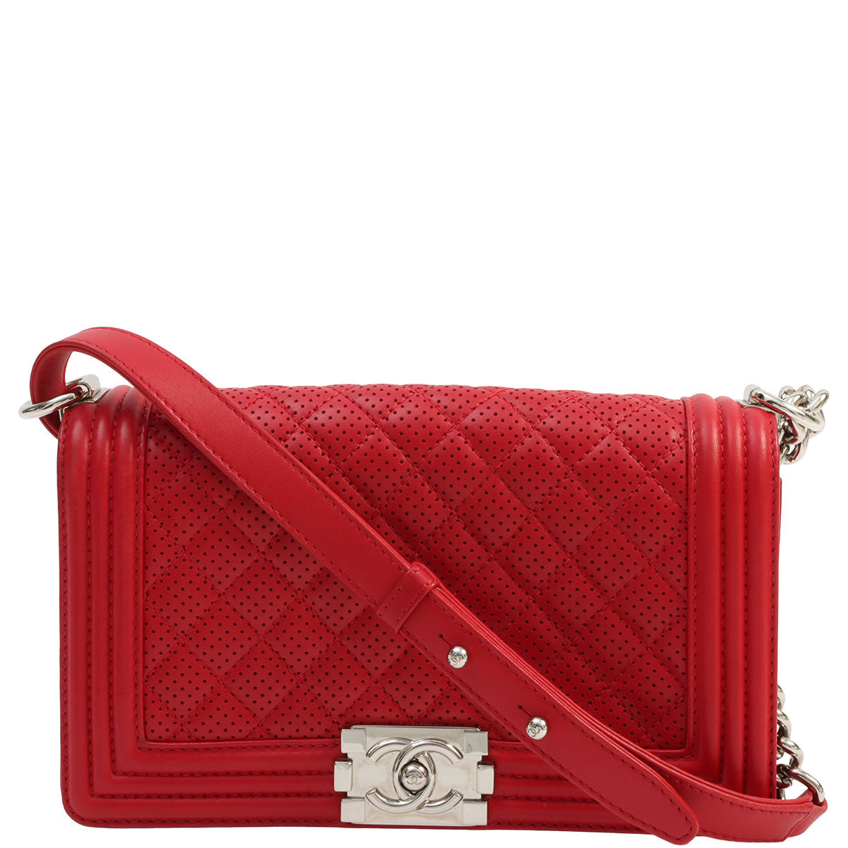 Chanel Perforated Boy Chain Shoulder Bag, Red, circa 2014