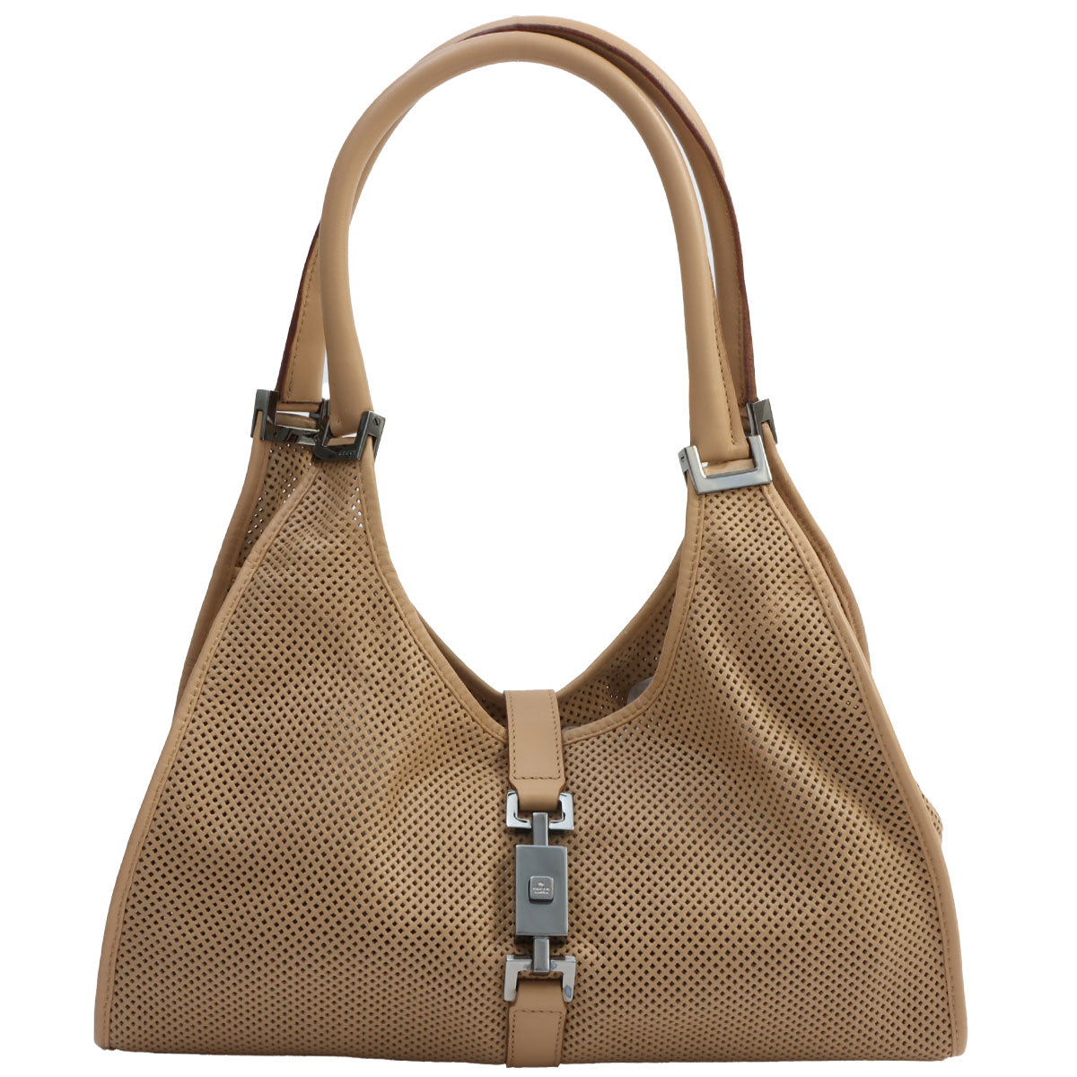 Jackie Punching Leather One-Shoulder Bag Beige