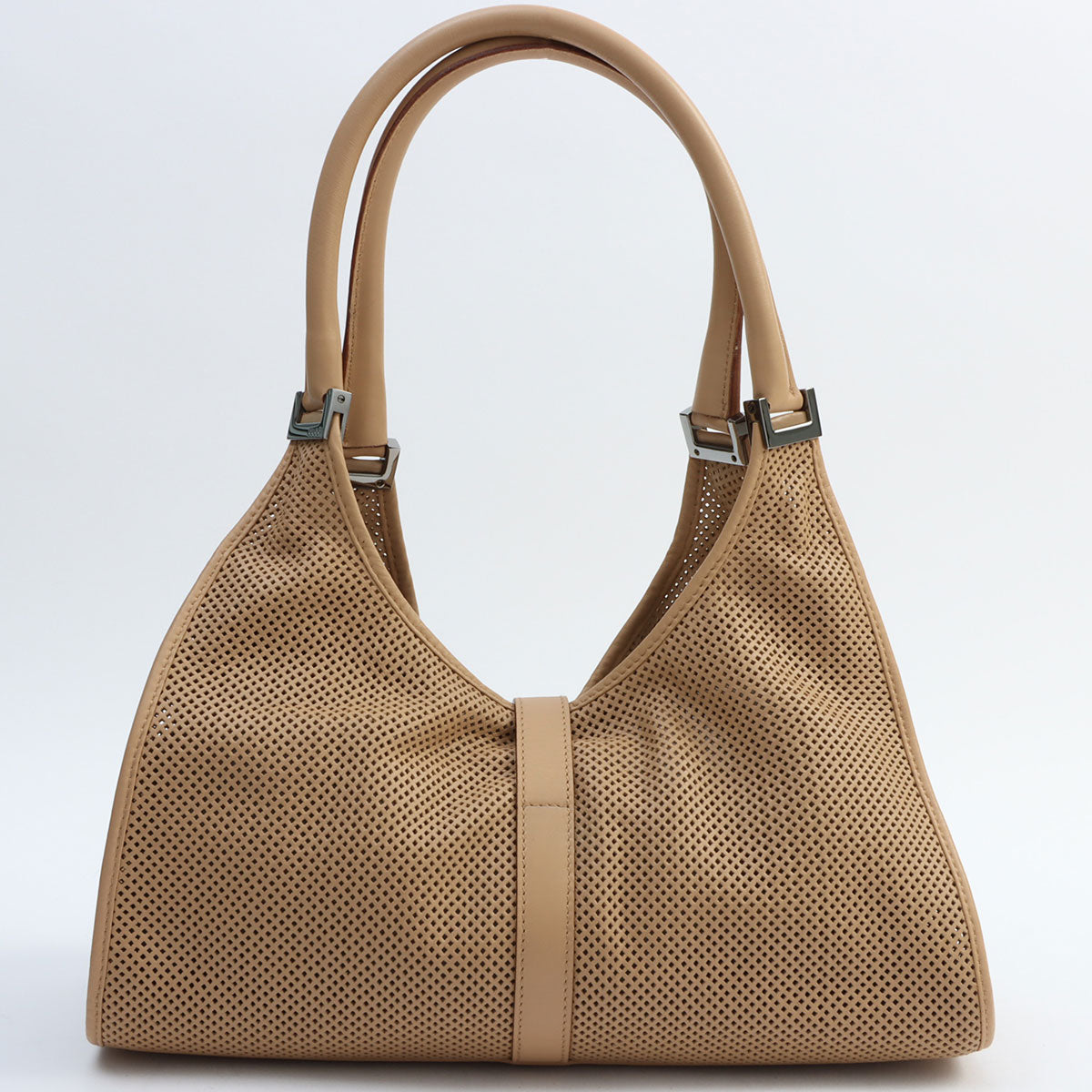 Jackie Punching Leather One-Shoulder Bag Beige