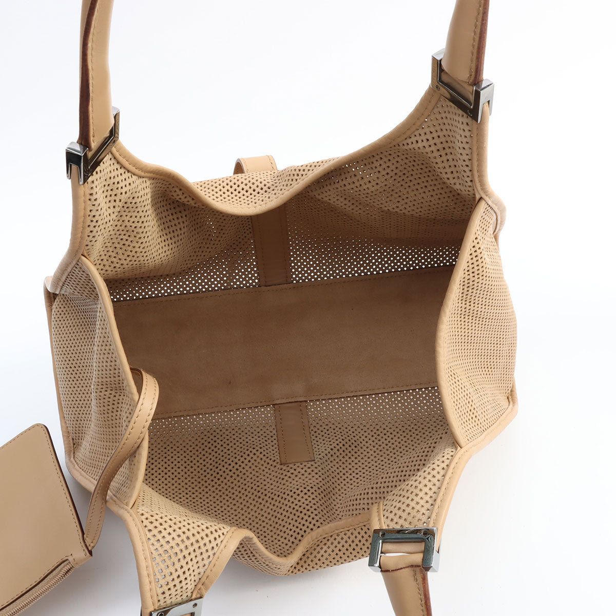 Jackie Punching Leather One-Shoulder Bag Beige
