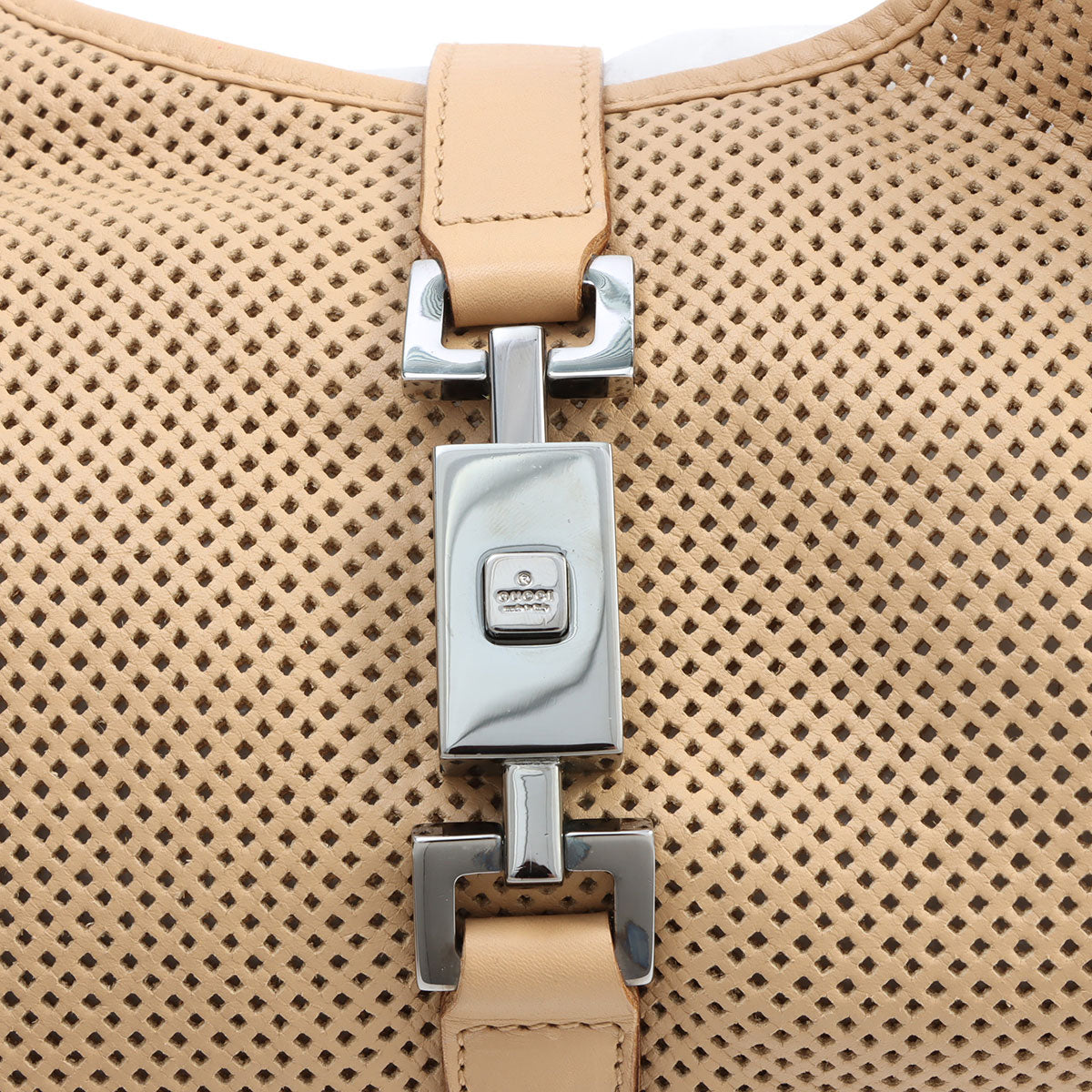 Jackie Punching Leather One-Shoulder Bag Beige
