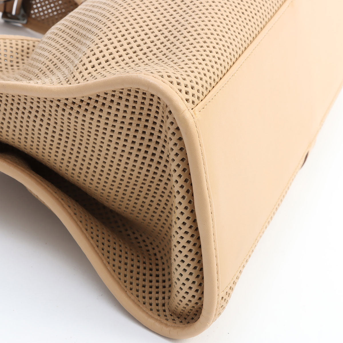 Jackie Punching Leather One-Shoulder Bag Beige