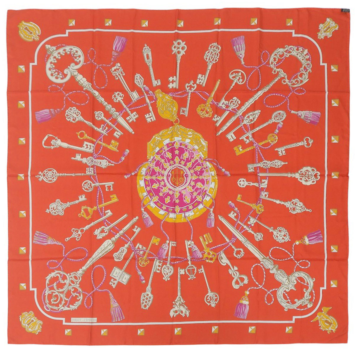 Carré 140 Les Cles Pattern Scarf Red/Multi
