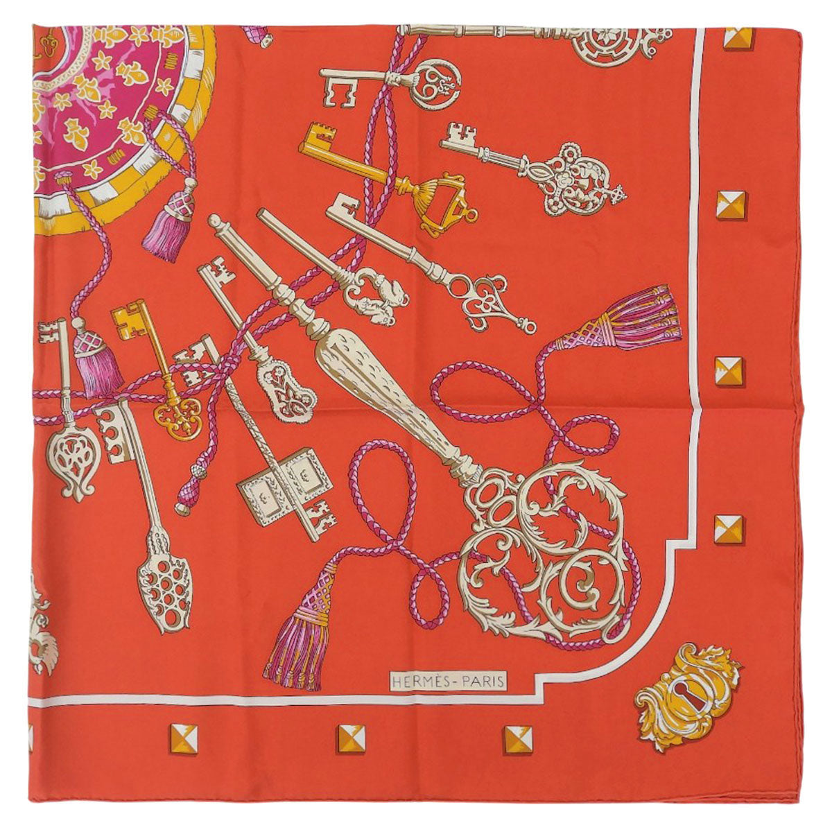 Carré 140 Les Cles Pattern Scarf Red/Multi