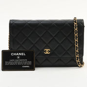 2018 Matelassé Stitch CC Mark Plate Chain Wallet Black
