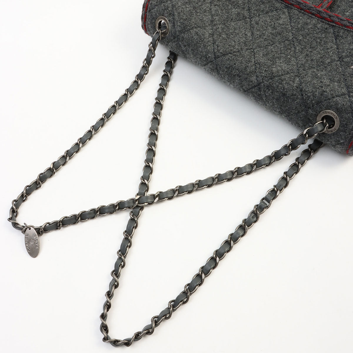 2015-ish Wool Matelassé Stitch CC Turn-lock Chain Shoulder Bag Gray