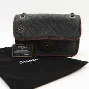 2015-ish Wool Matelassé Stitch CC Turn-lock Chain Shoulder Bag Gray