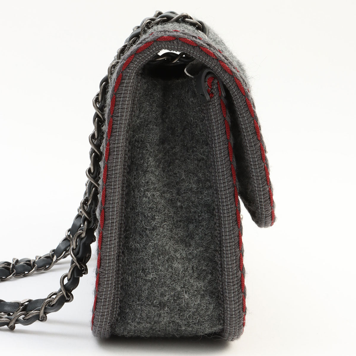2015-ish Wool Matelassé Stitch CC Turn-lock Chain Shoulder Bag Gray