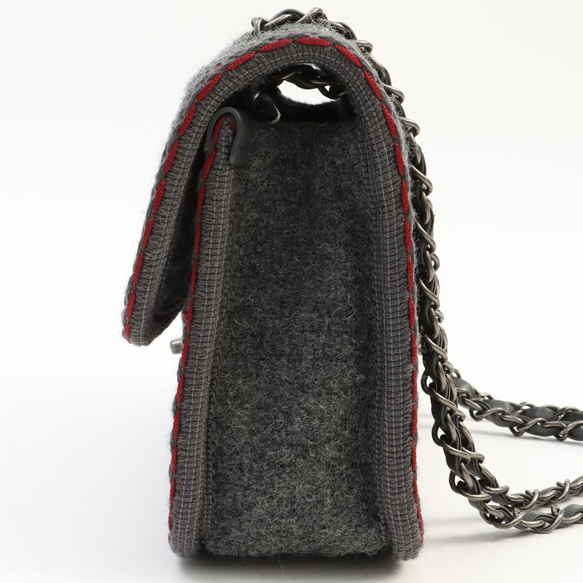 2015-ish Wool Matelassé Stitch CC Turn-lock Chain Shoulder Bag Gray